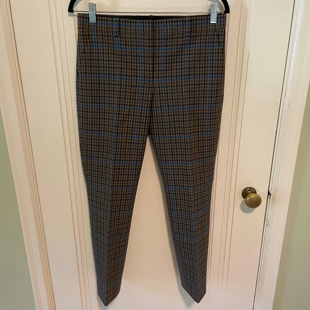 Theory Testra Plaid Wool Blend Dress Pants Size 4 - Picture 3 of 6